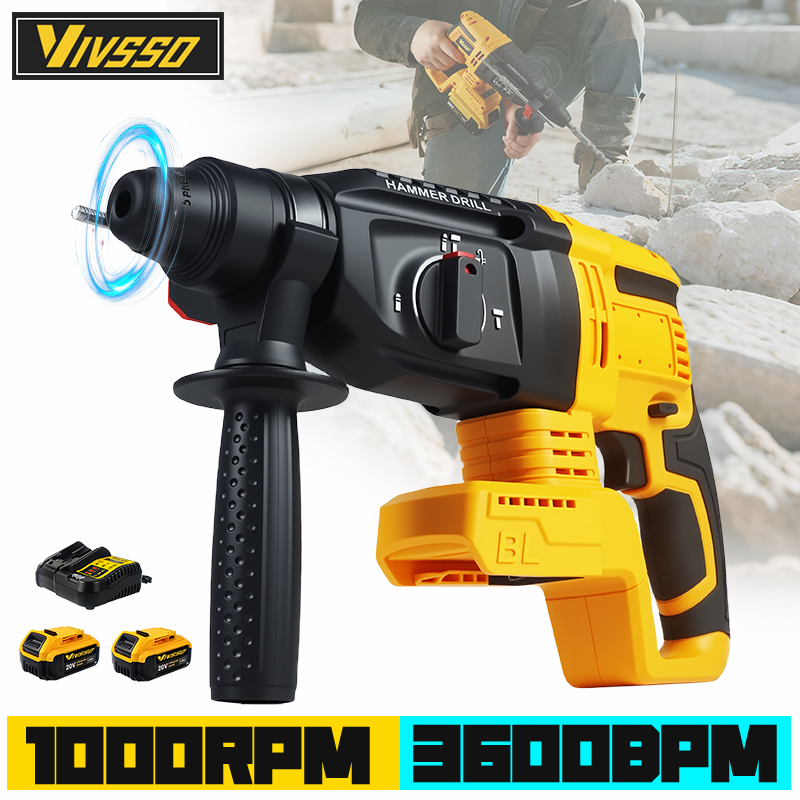 Cordless Rotary Hammer 20V Brushless - Wiertarko-wkrętarka udarowa akumulatorowa VIVSSO Electric Brushless