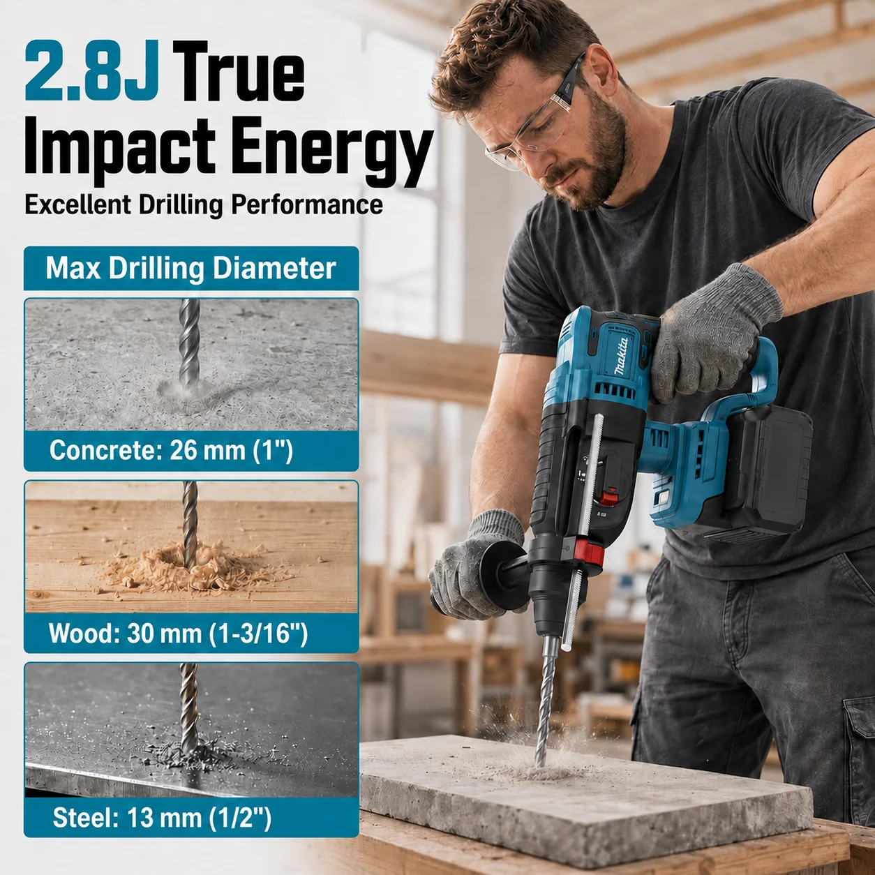 Rotary Hammer Drill 26Mm - Makita DHR242 18V LXT ® Profesjonalna,