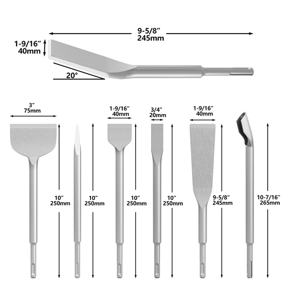 7-częściowy zestaw dłut SDS Pl – Rotary Hammer Chisel Bit Flat recenzja i cena
